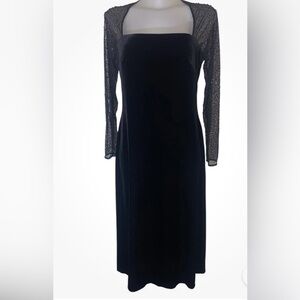 Chadwicks Vintage Black Velvet Beaded Dress Square Neck Size 14P